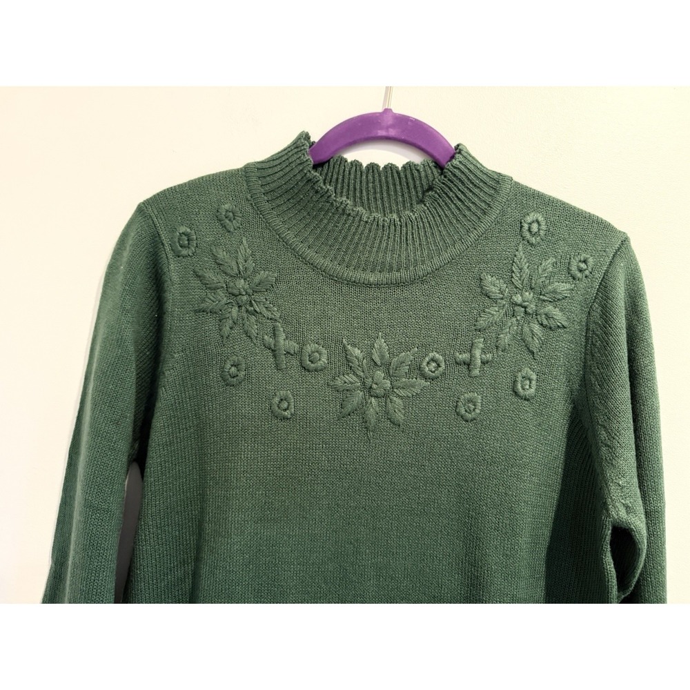 Vintage Salon Studio Embroidered Long Sweater Dress‎ Green Long Sleeves Size Med - Picture 2 of 7